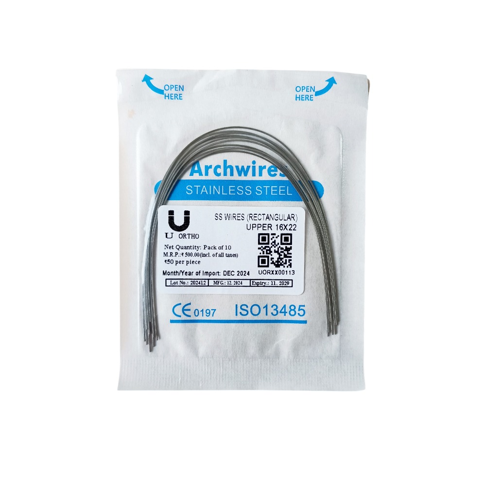 U Ortho Ss Wires (Rectangular) Upper 16 x 22