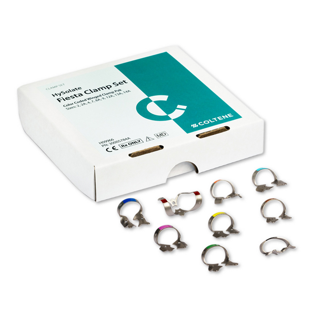 Coltene Hysolate Fiesta Color Coded Dental Dam Clamps Kit and Refills