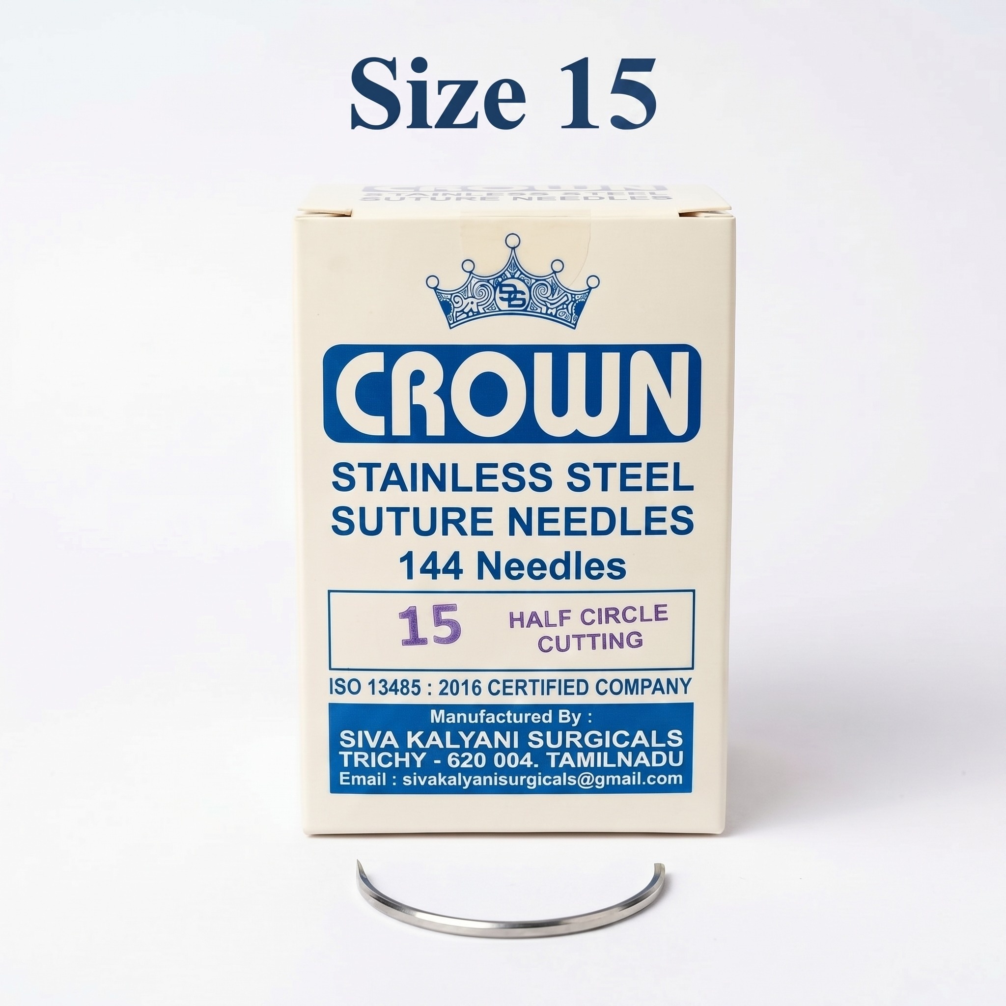 Crown Stainless Steel Half Circle Cutting Suture Needle - Size 15 (Pack of 144 needles)