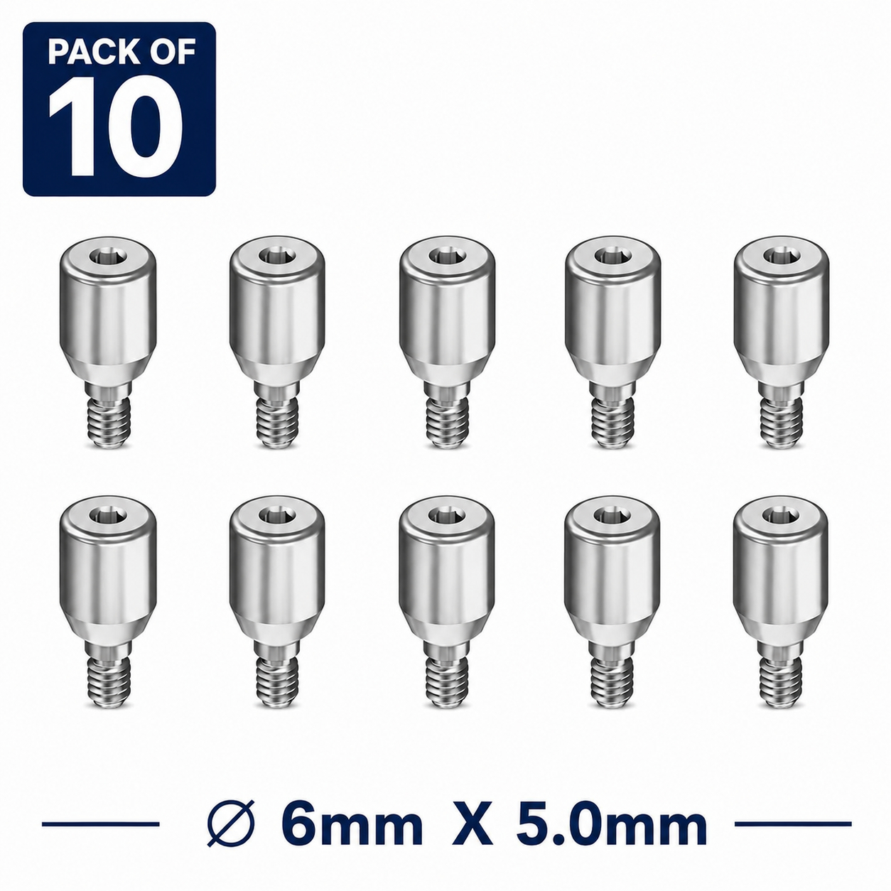 Dentaltech Healing Abutment RS ∅6mm X 5.0mm - Adin | Noris | MIS | AB Dental Compatible (RS3025) (Pack of 10)