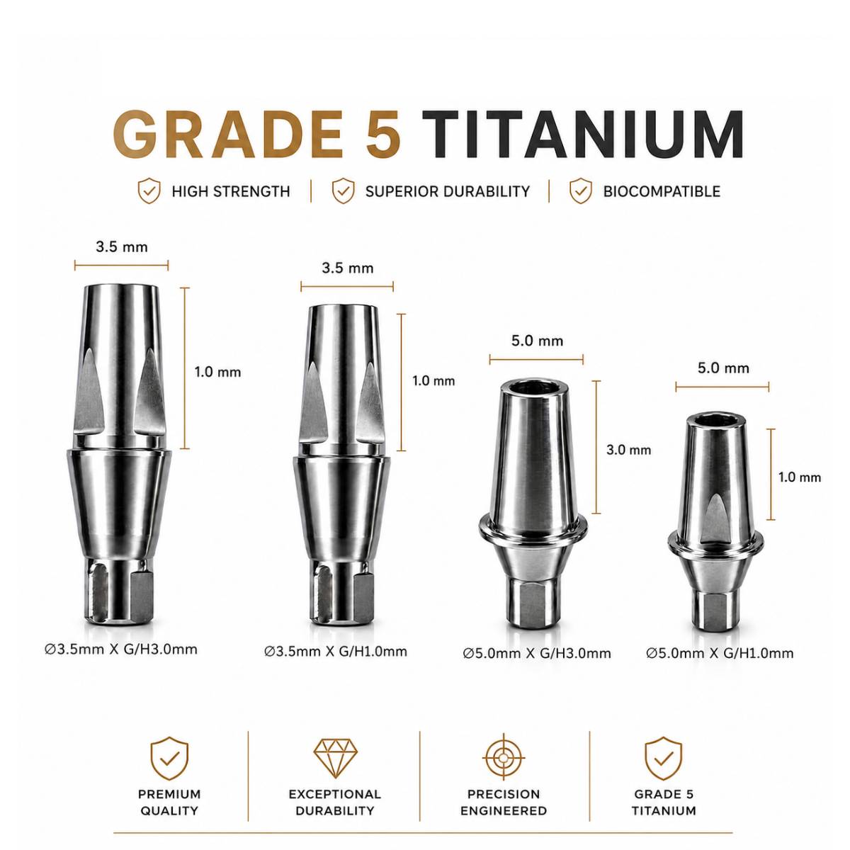 Dentaltech Straight Abutments - Straumann NC Implant Compatible