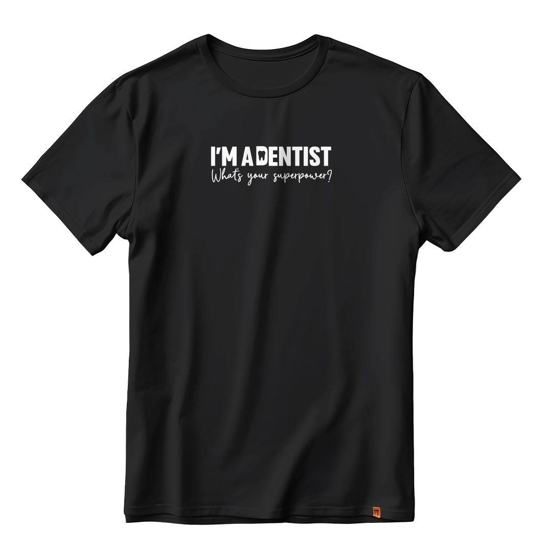 DentiCrew Round Neck Cotton T-Shirt Black - I am Dentist (M)
