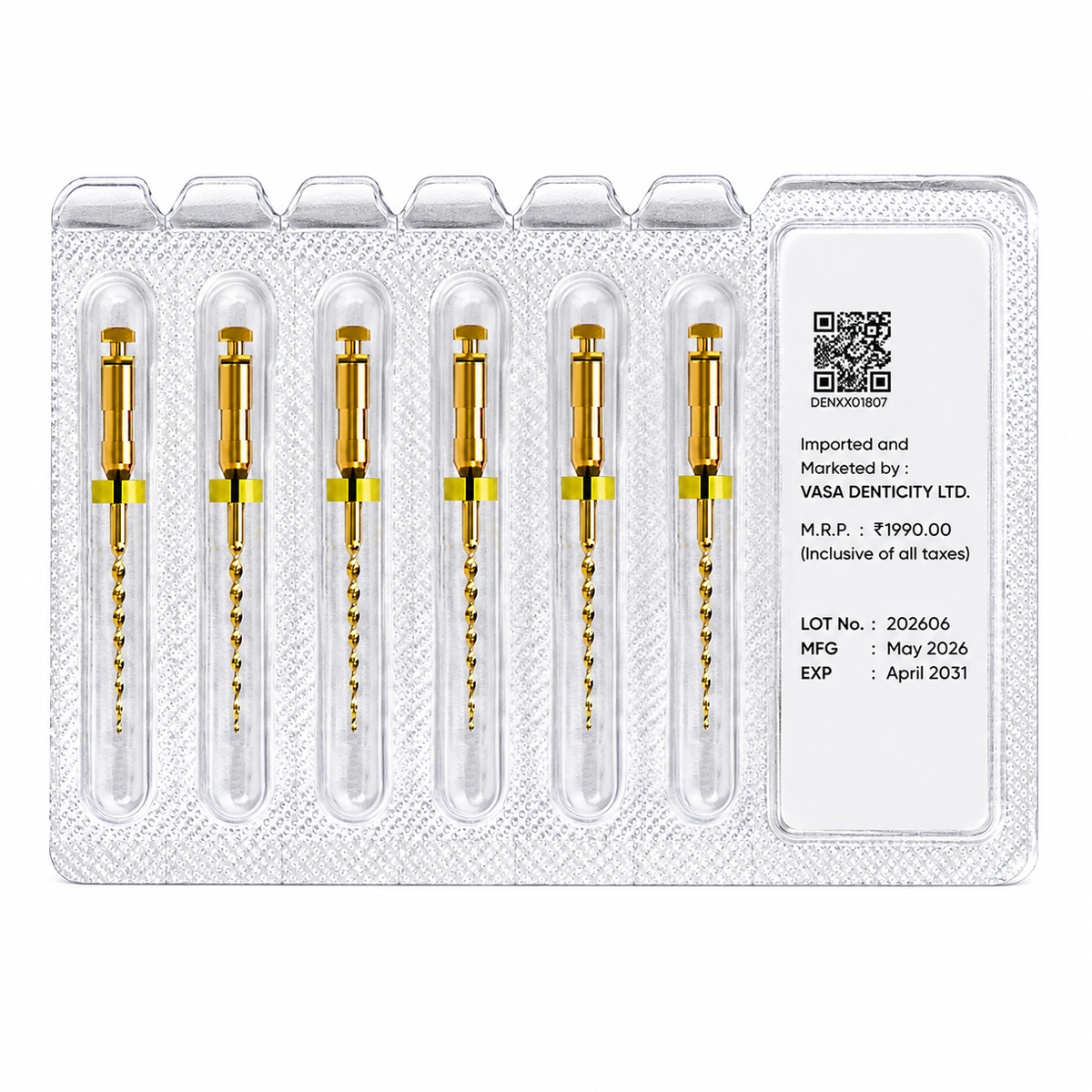 DentsMind DM-F1 NiTi Gold Rotary Files 19mm - 17/8% (Pack of 6)