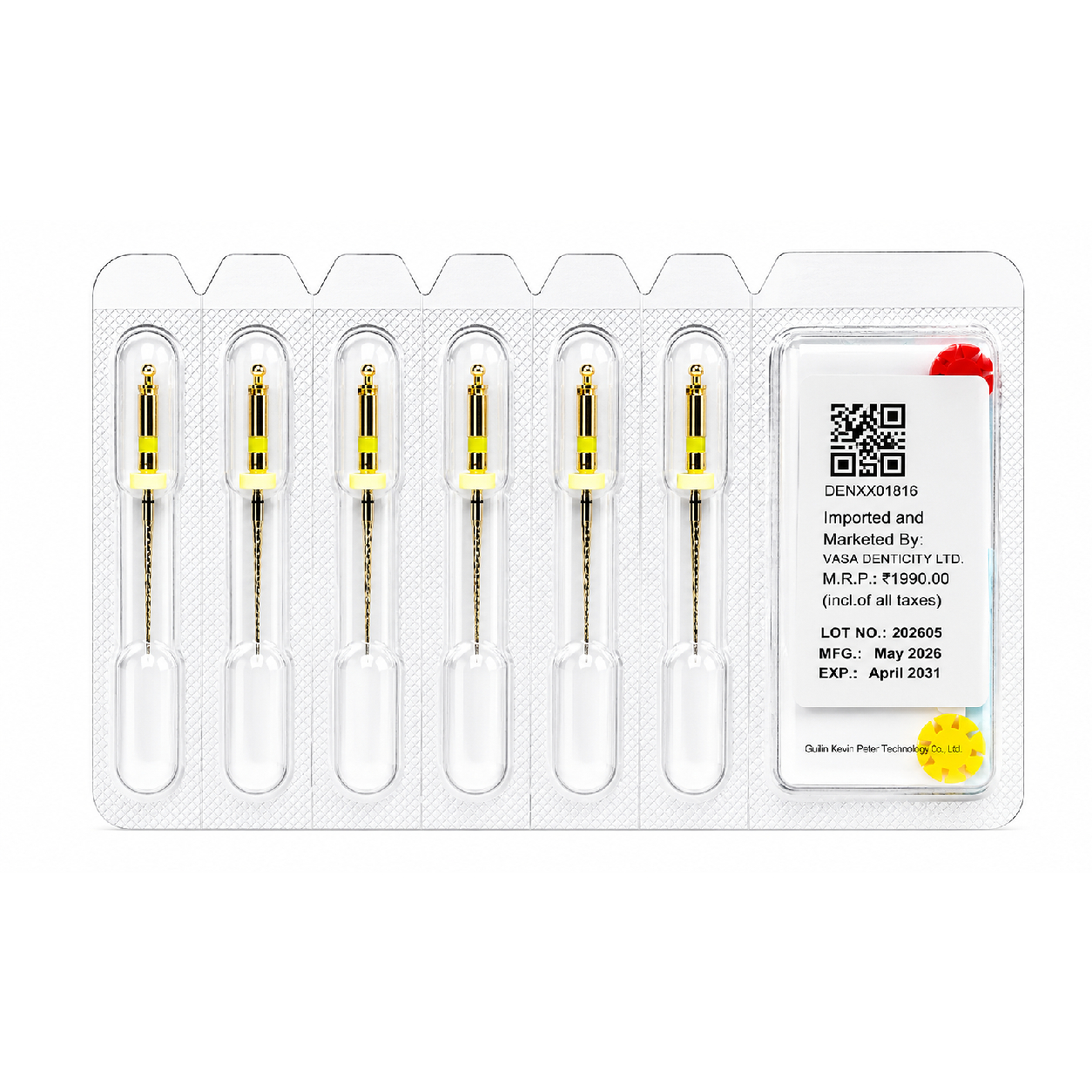 DentsMind DM-F1 NiTi Gold Rotary Files 21mm - 20/4% (Pack of 6)