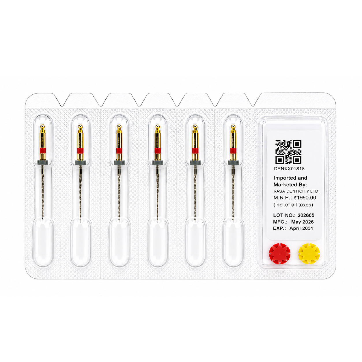 DentsMind DM-F1 NiTi Gold Rotary Files 21mm - 25/4% (Pack of 6)