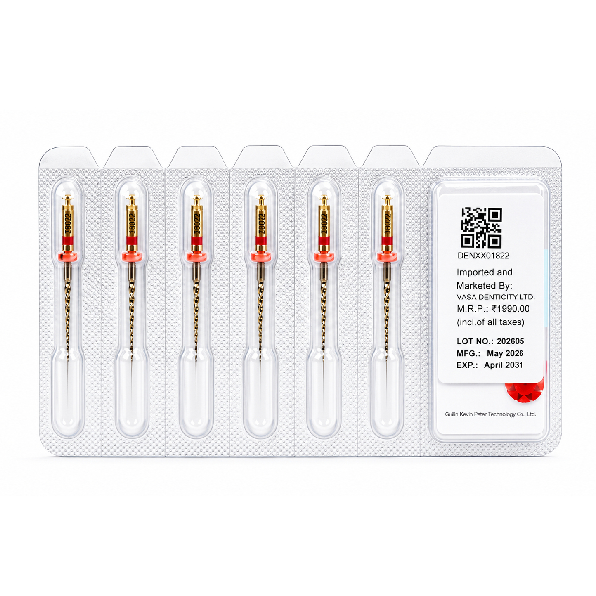 DentsMind DM-F1 NiTi Gold Rotary Files 21mm - 25/6% (Pack of 6)