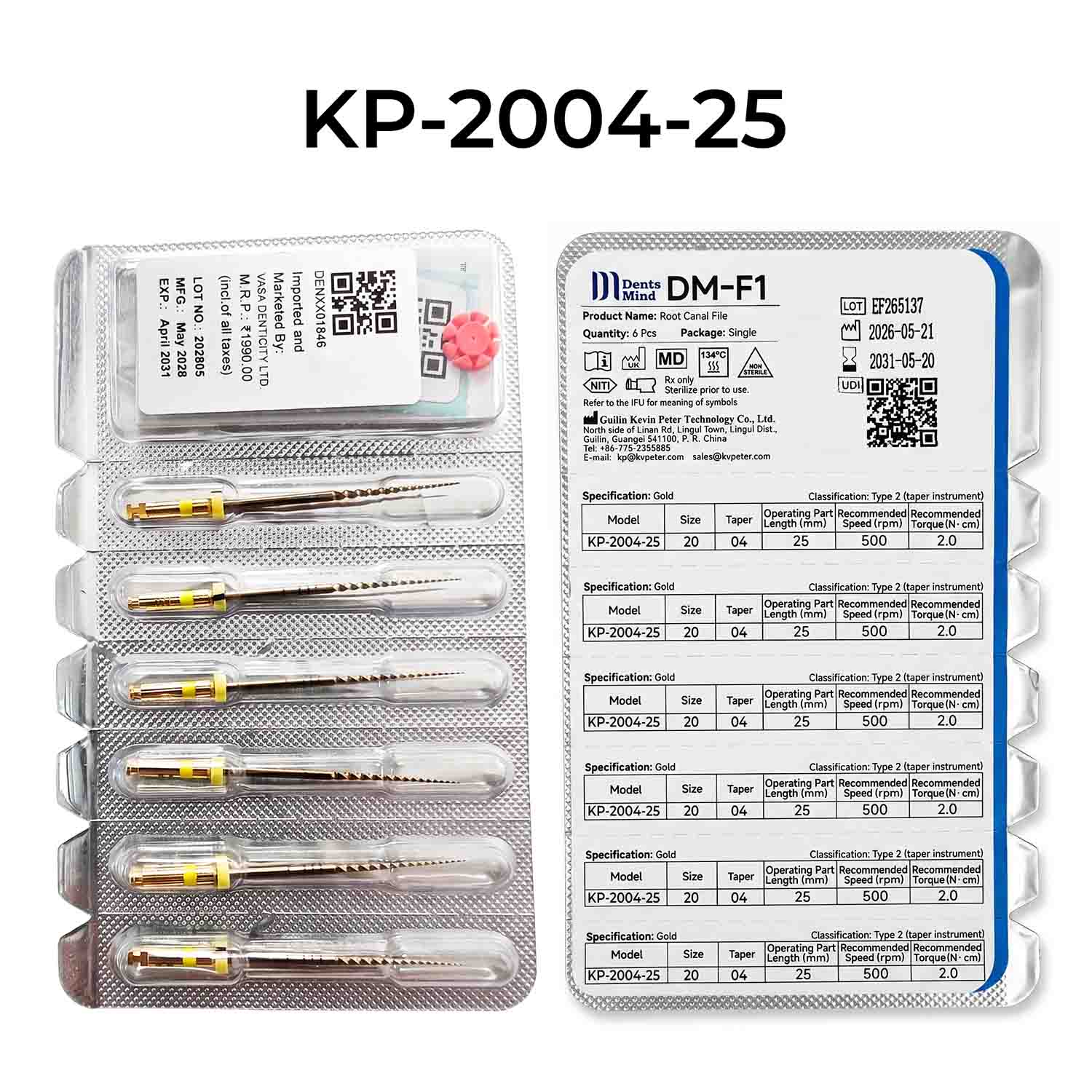 DentsMind DM-F1 NiTi Gold Rotary Files 25mm - 20/4% (Pack of 6)