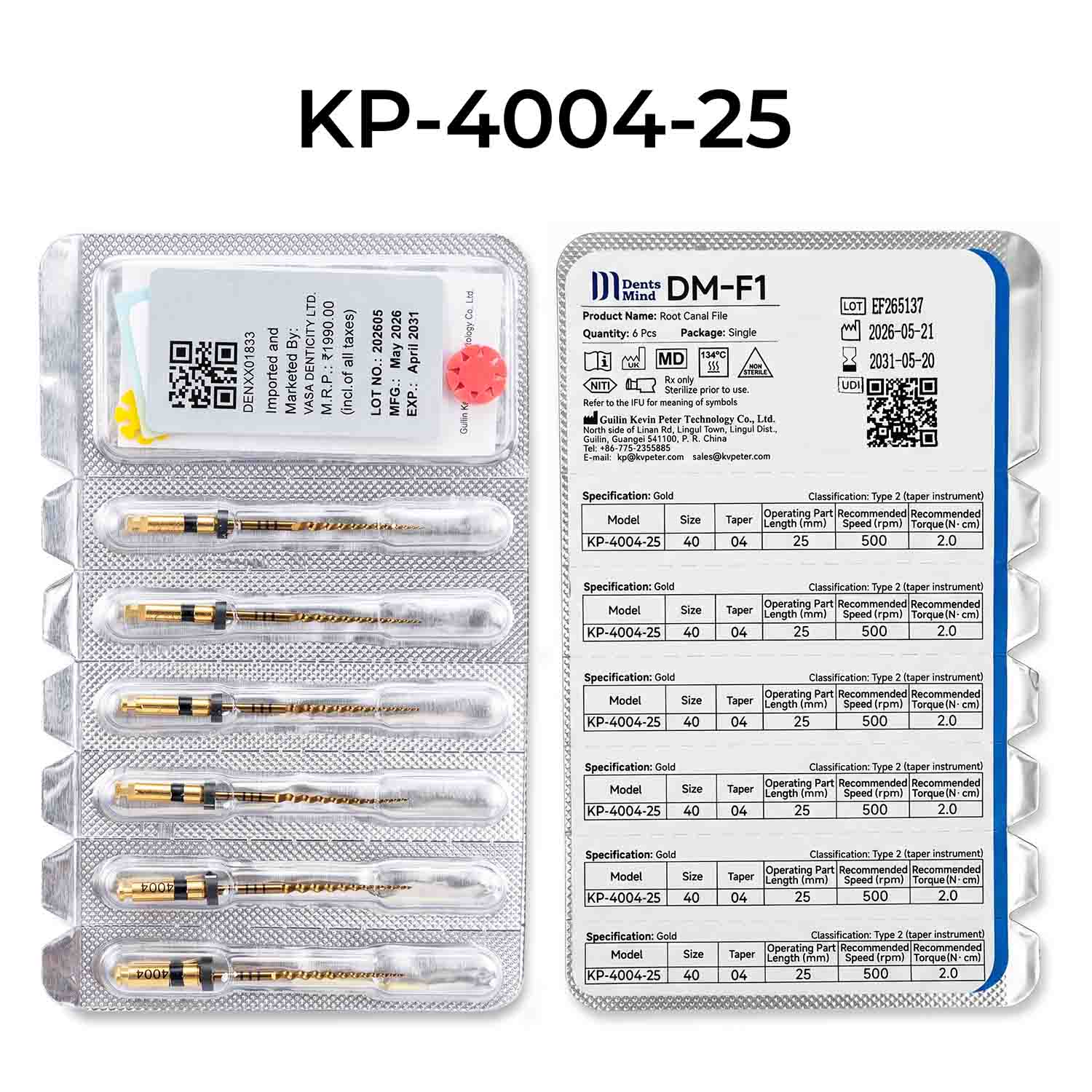 DentsMind DM-F1 NiTi Gold Rotary Files 25mm - 40/4% (Pack of 6)