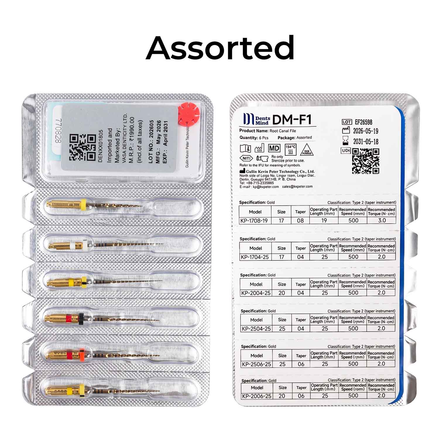 DentsMind DM-F1 NiTi Gold Rotary Files 25mm - Assorted (Pack of 6)