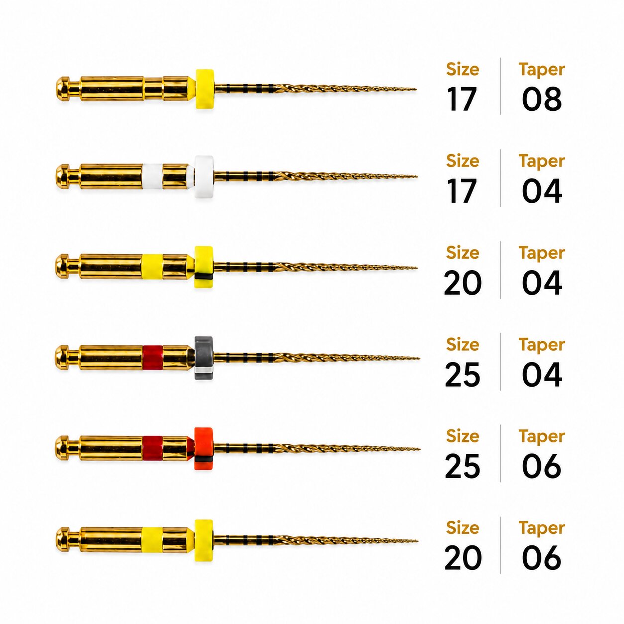 DentsMind DM-F1 NiTi Gold Rotary Files - 25mm (Pack of 6)