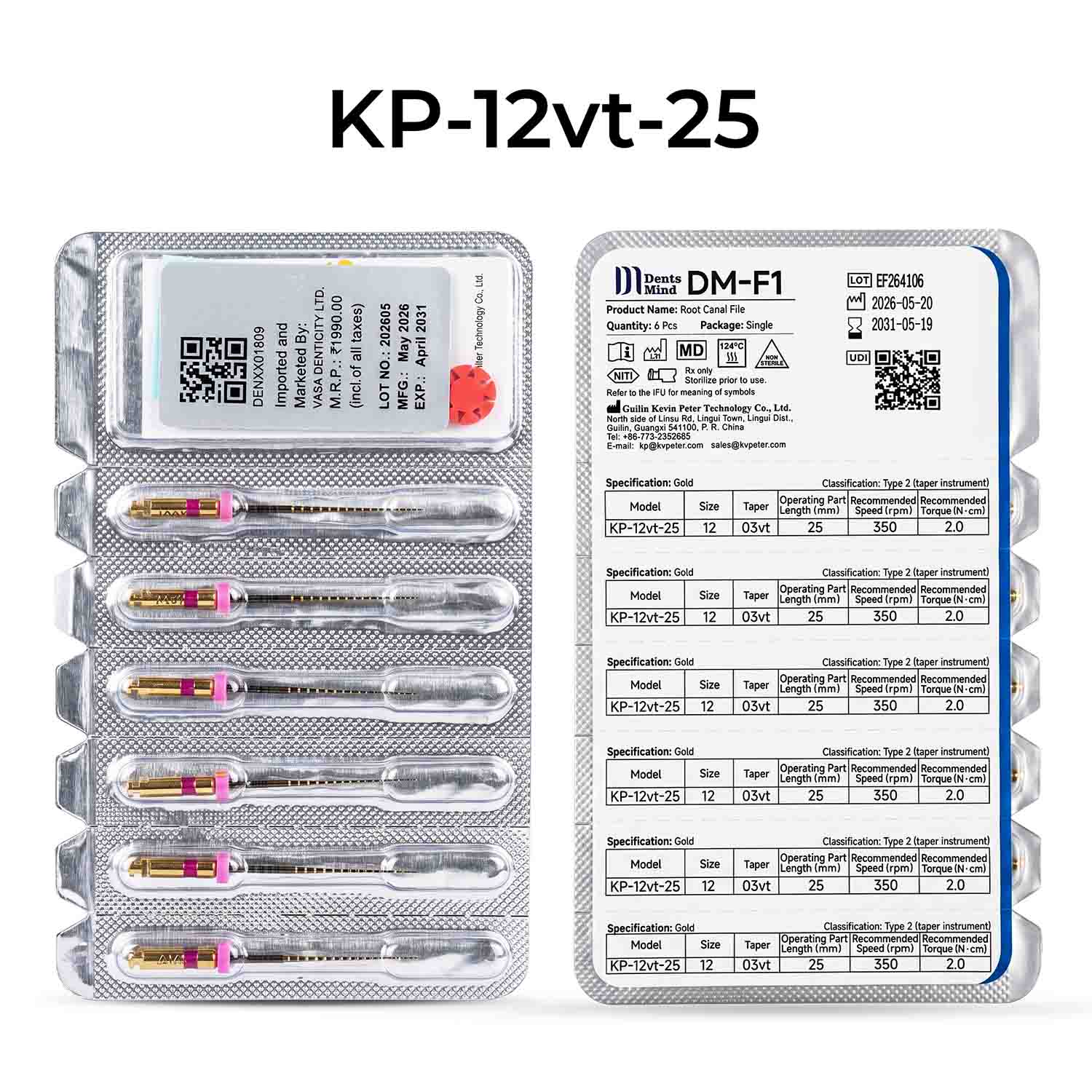 DentsMind DM-F1 NiTi Gold Rotary Files 25mm - Path 12/.Vt (Pack of 6)