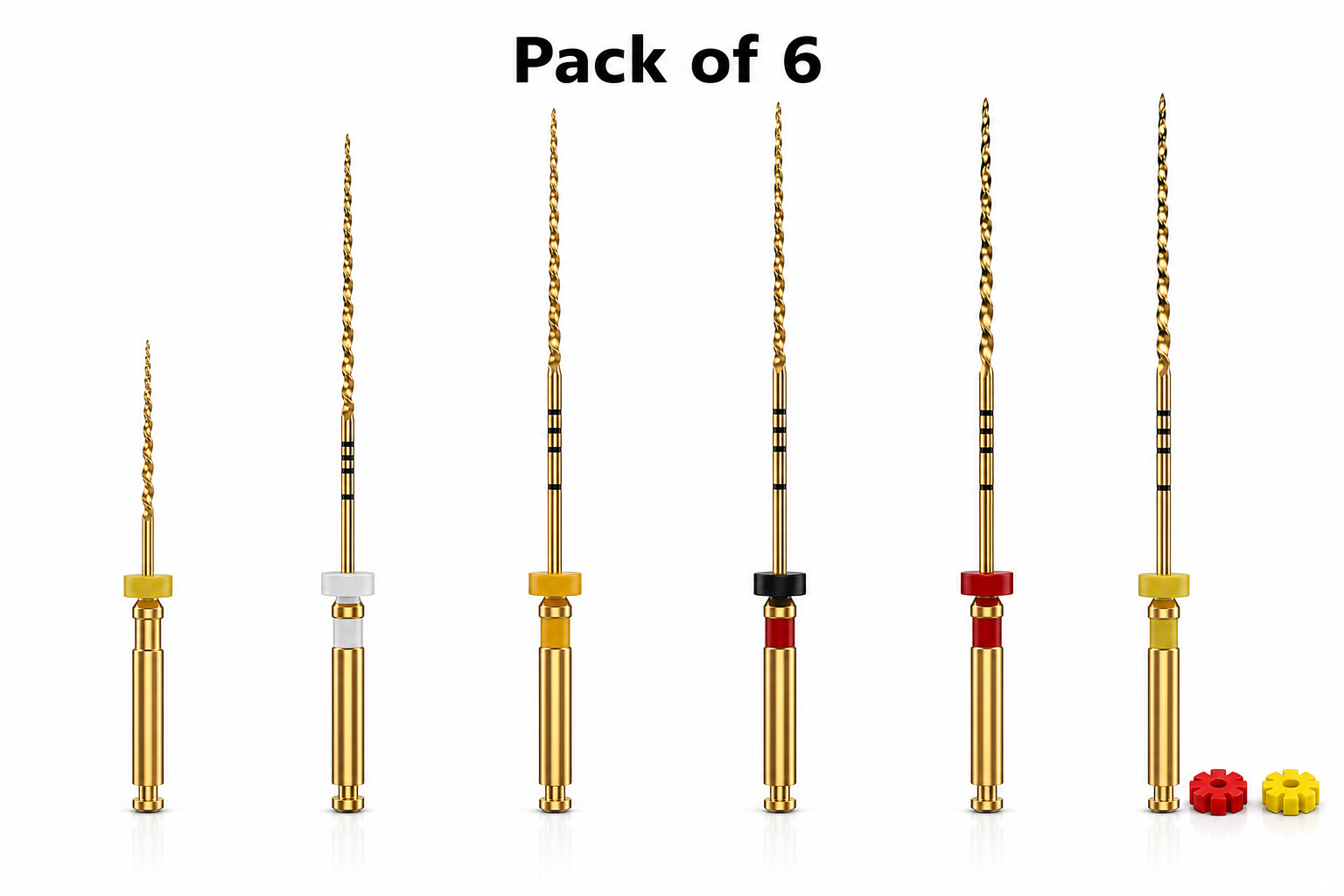 DentsMind DM-F1 NiTi Gold Rotary Files 31mm - Assorted (Pack of 6)