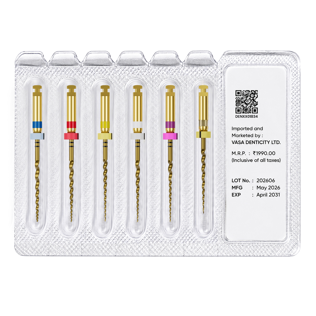 DentsMind InnoTaper NiTi Gold Rotary Files 21mm - Assorted (Pack of 6)
