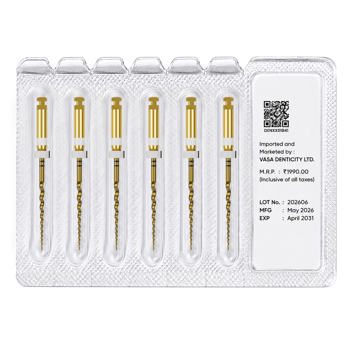 DentsMind InnoTaper NiTi Gold Rotary Files 21mm - E2 (Pack of 6)
