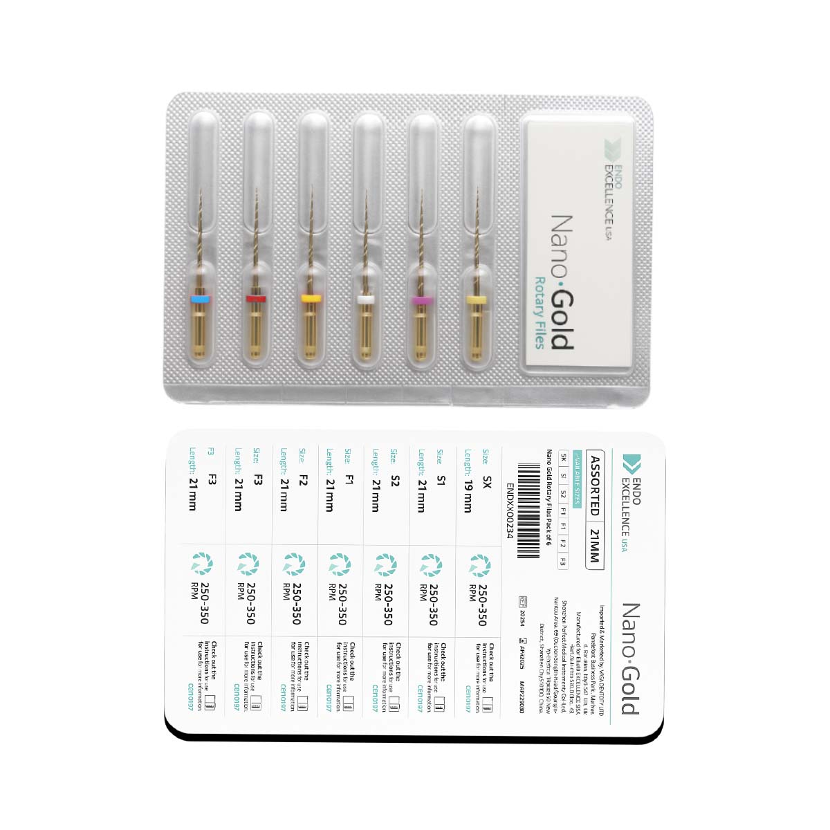Endo Excellence Nano Gold Rotary Files -21mm (Pack of 6)
