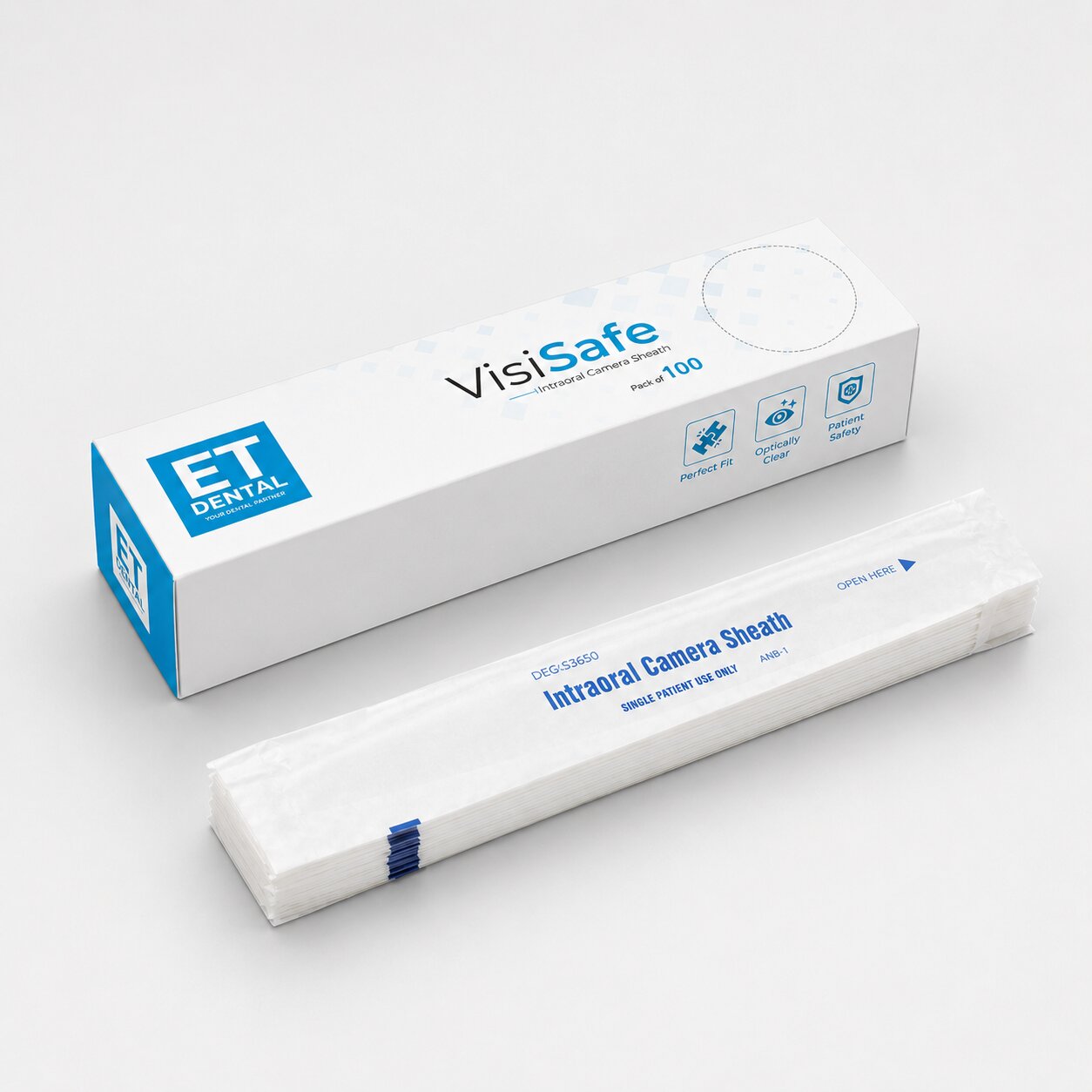 ET Dental VisiSafe Intraoral Camera Sheath - 9.8 x 2 inch (100pcs/Box)