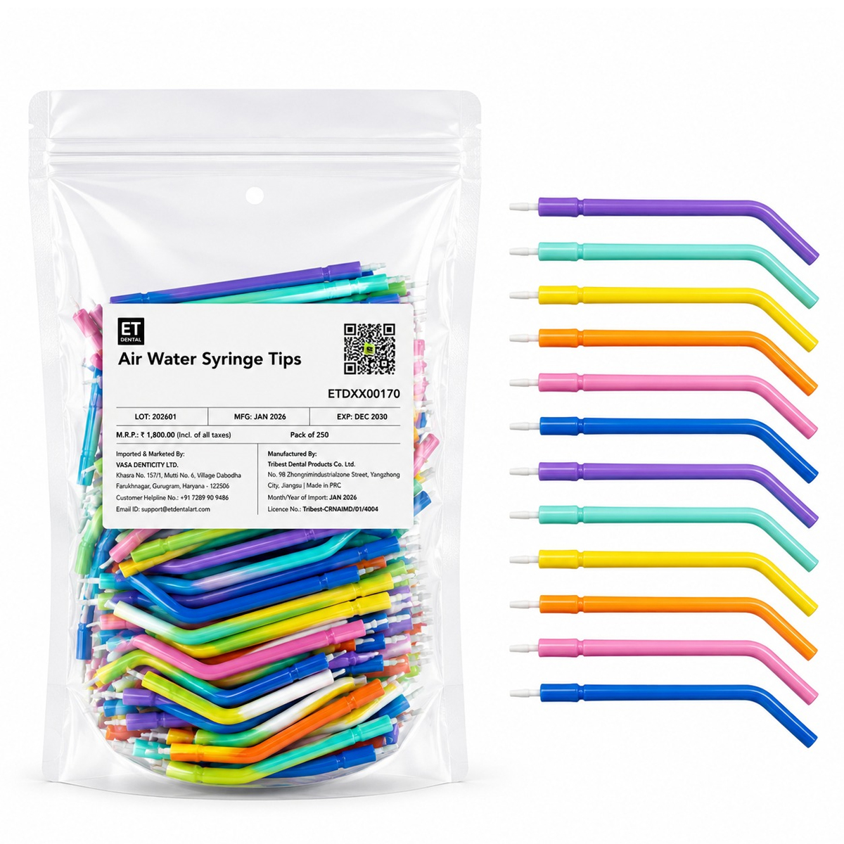 ET Dental Multicolour Air Water Syringe Tips (Pack of 250)