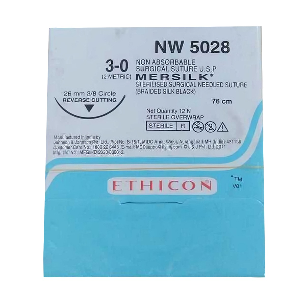 Ethicon Mersilk #3-0 Black Braided Suture1 - 76cm (Nw 5028) Pack Of 12