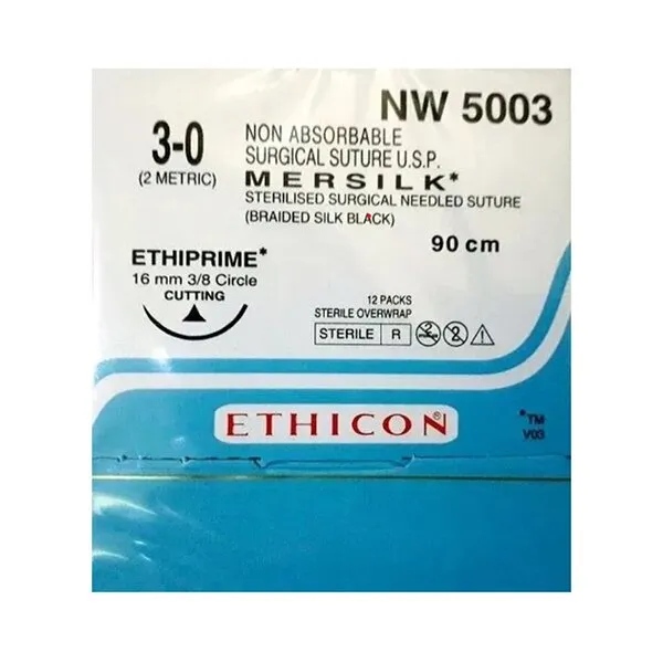 Ethicon Mersilk #3-0 Black Braided Suture1 - 90Cm(Nw5003) Pack Of 12