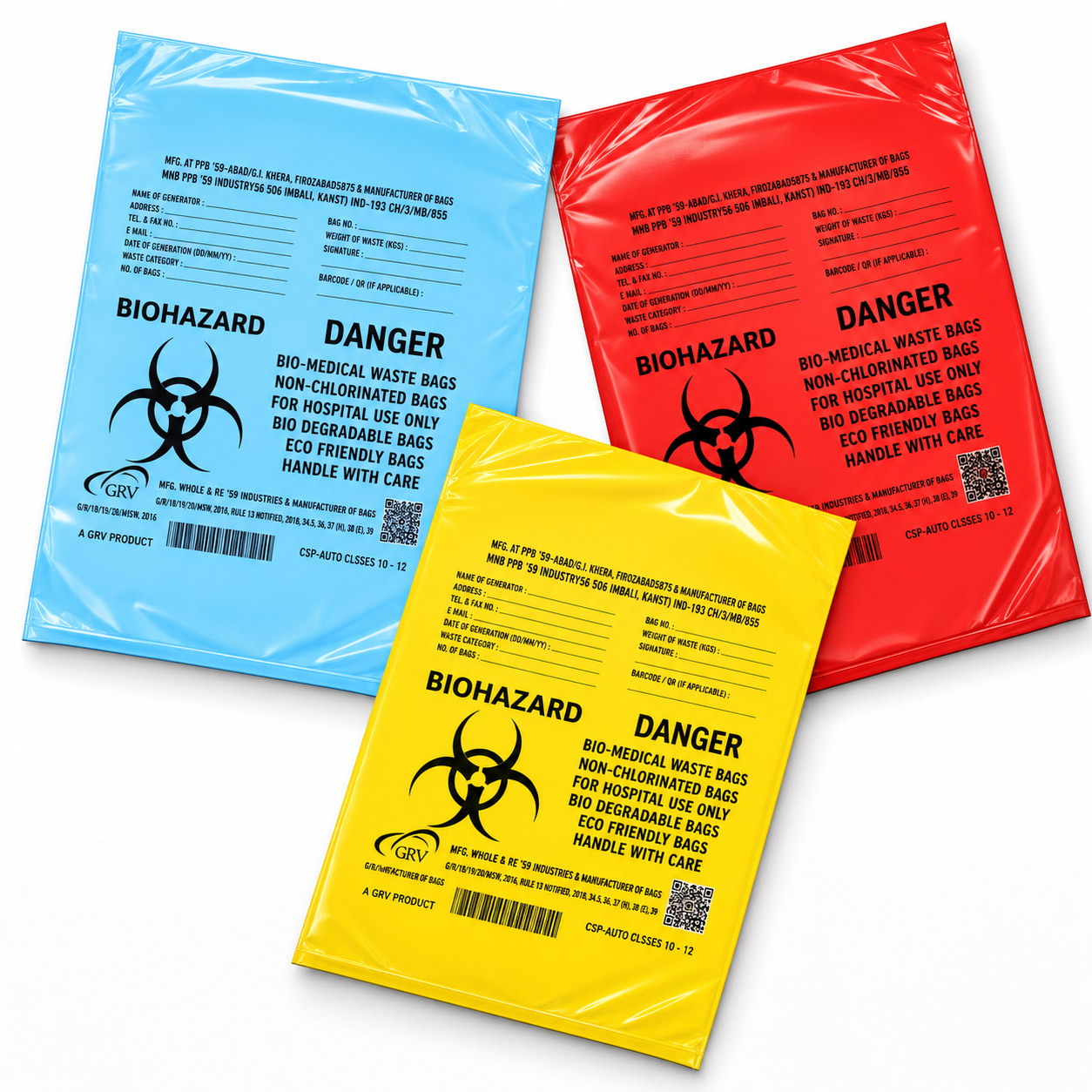 GRV's Non-Chlorinated Biomedical Waste Collection Disposable Bags - Small (Pack of 16)