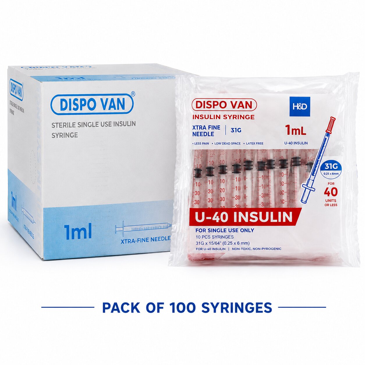 Hmd Dispo Van Insulin Syringe 1ml (U-40) | 31 Gauge | 15/64 Inch Needle