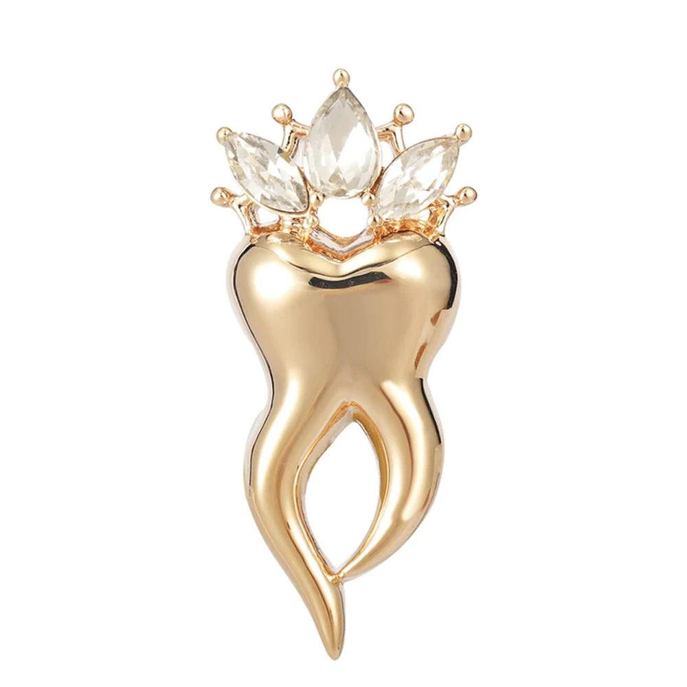 iDENTical Crystal Crown Tooth Shape Brooch (Golden) - Pack of 1