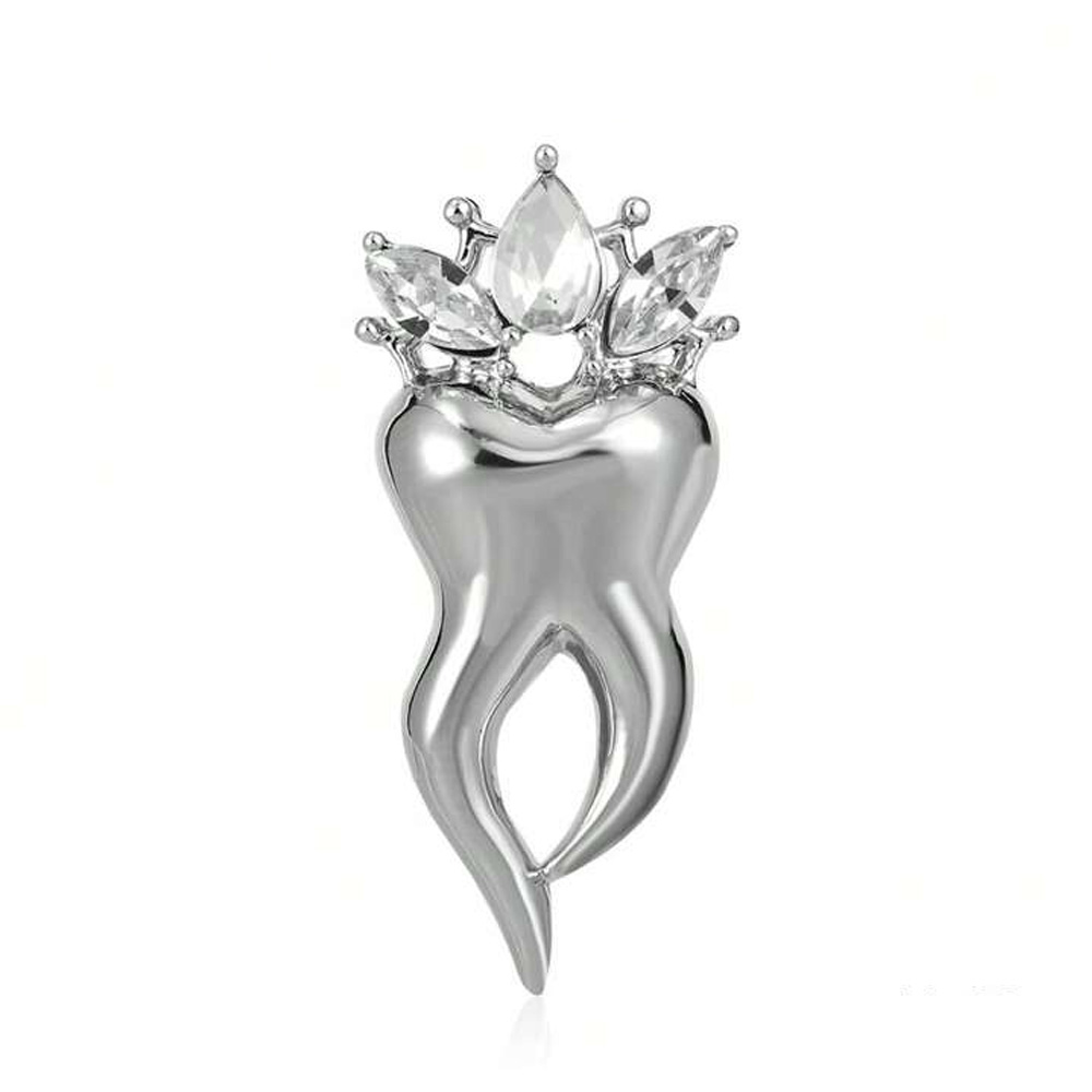 iDENTical Crystal Crown Tooth Shape Brooch (Silver) - Pack of 1