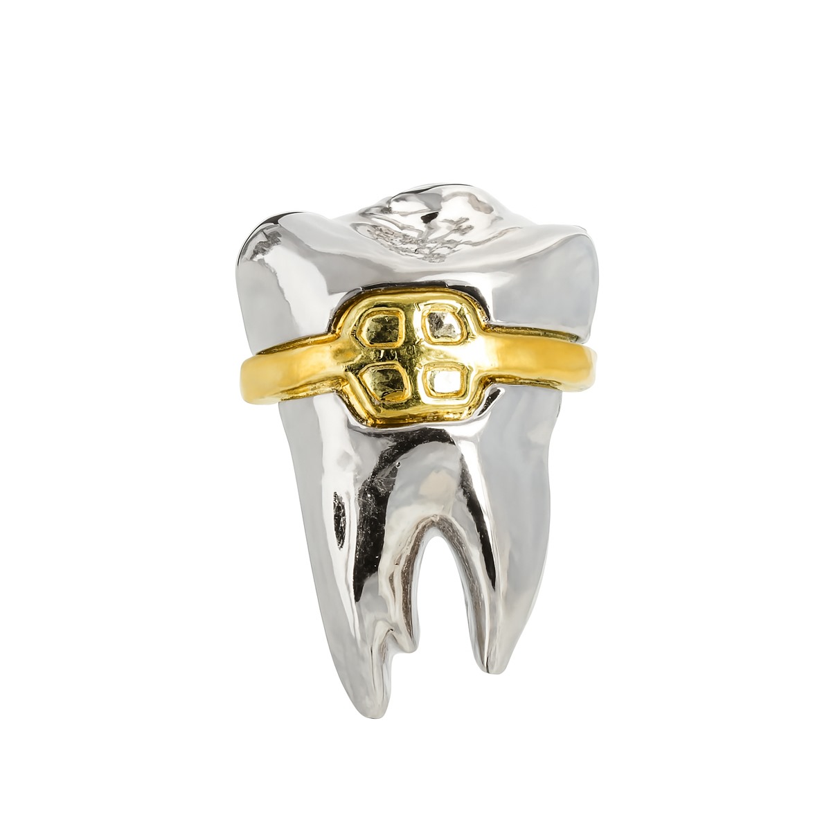iDENTical Silver Crown With Golden Bracket Tooth Shape Brooch - Pack of 1 (ZYR-7491)