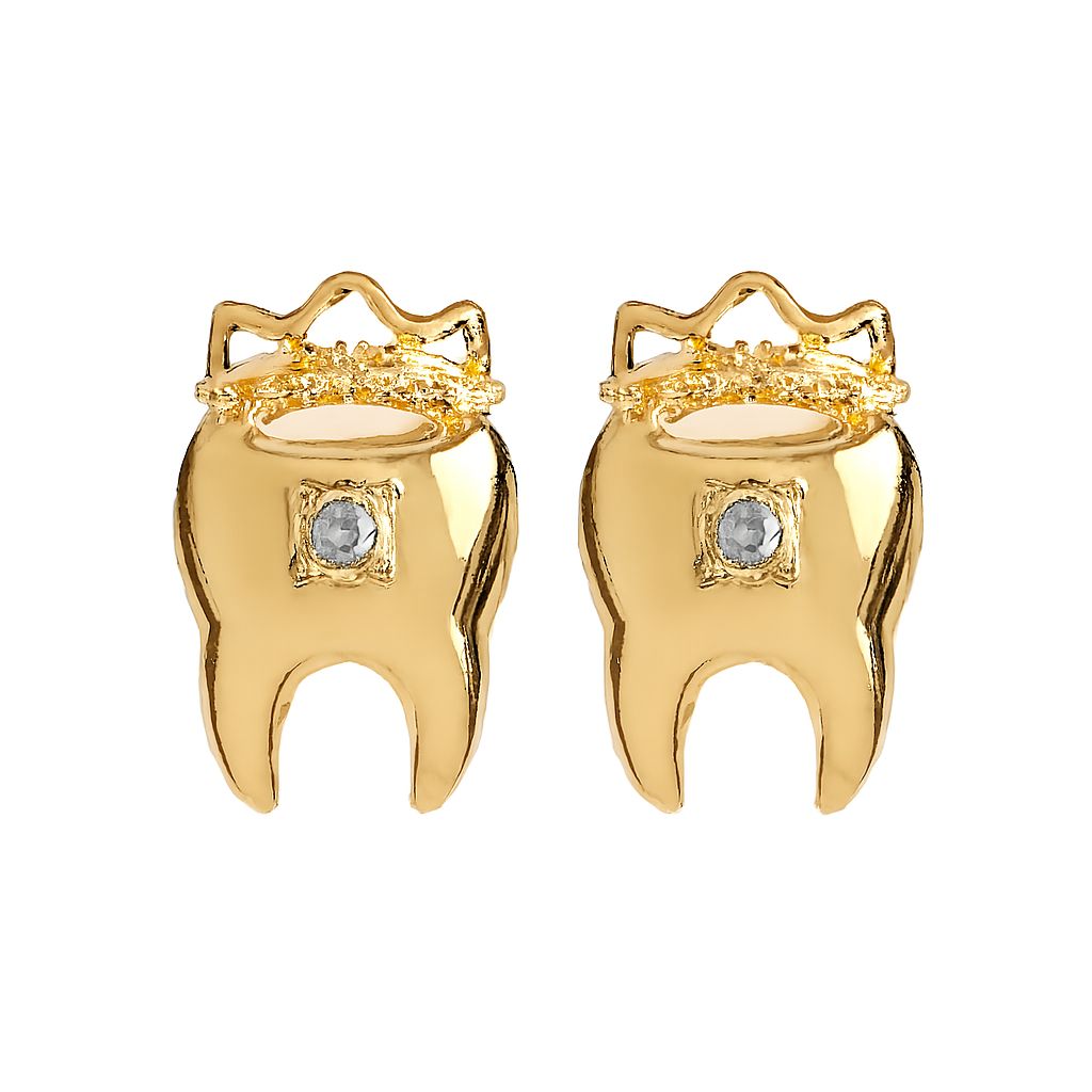 iDENTical Golden Crown With Diamond Tooth Shape Earrings - Pack Of 1 (ZYR-4073)