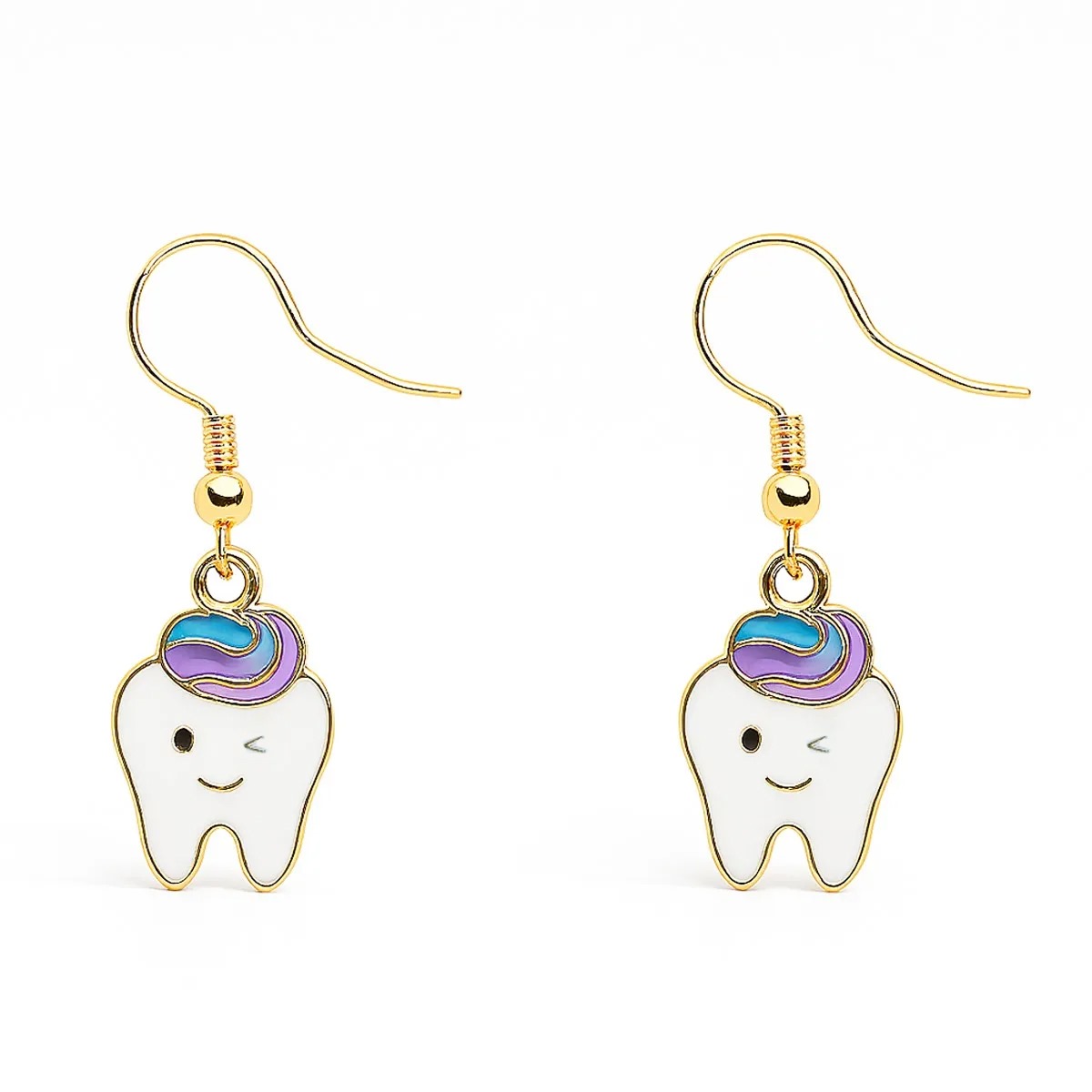 iDENTical Tooth Shape Dangler Earrings With Smiley Design Purple Set Of 1  (ZYR-4083-1)
