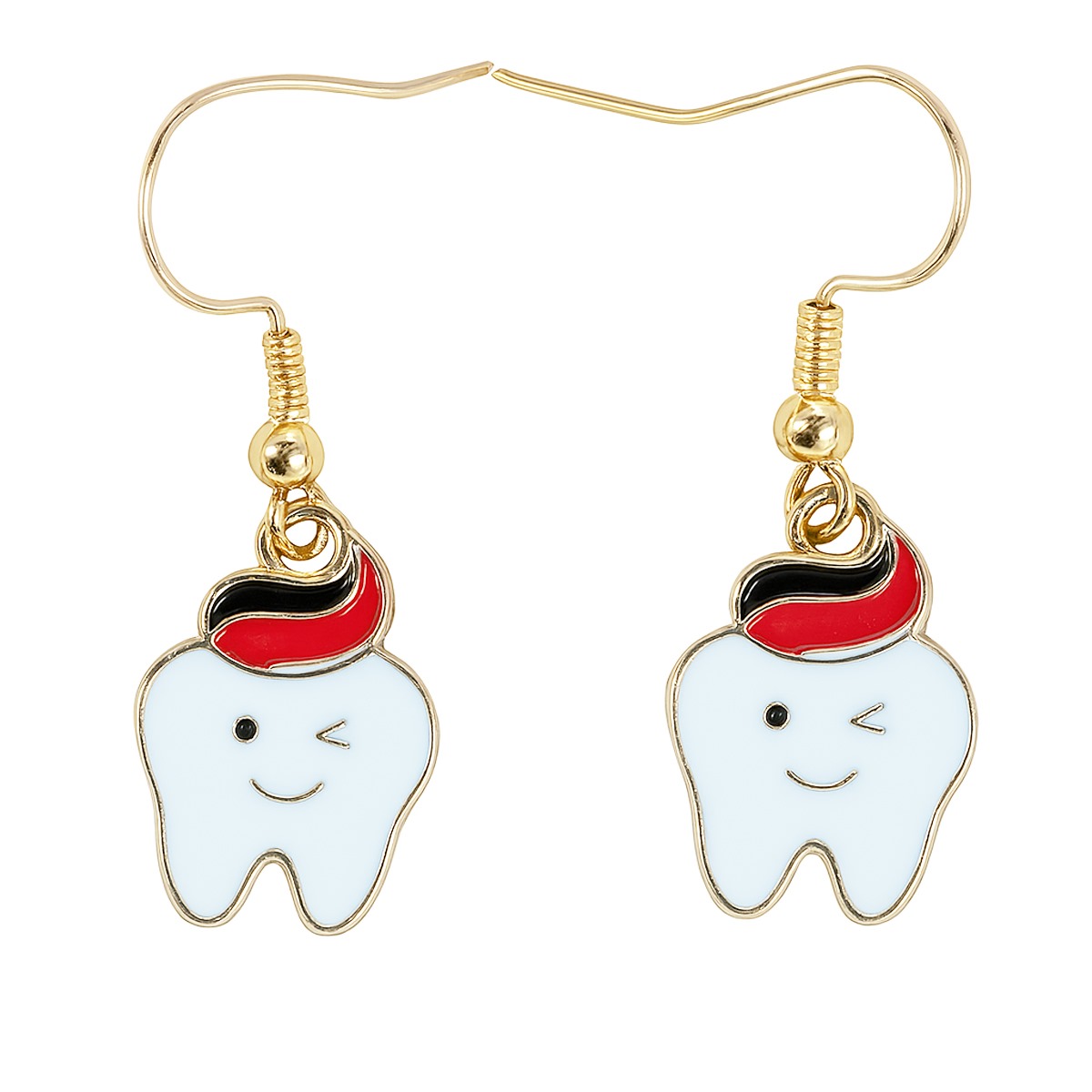 iDENTical Tooth Shape Dangler Earrings With Smiley Design Red Set Of 1  (ZYR-4083-1)