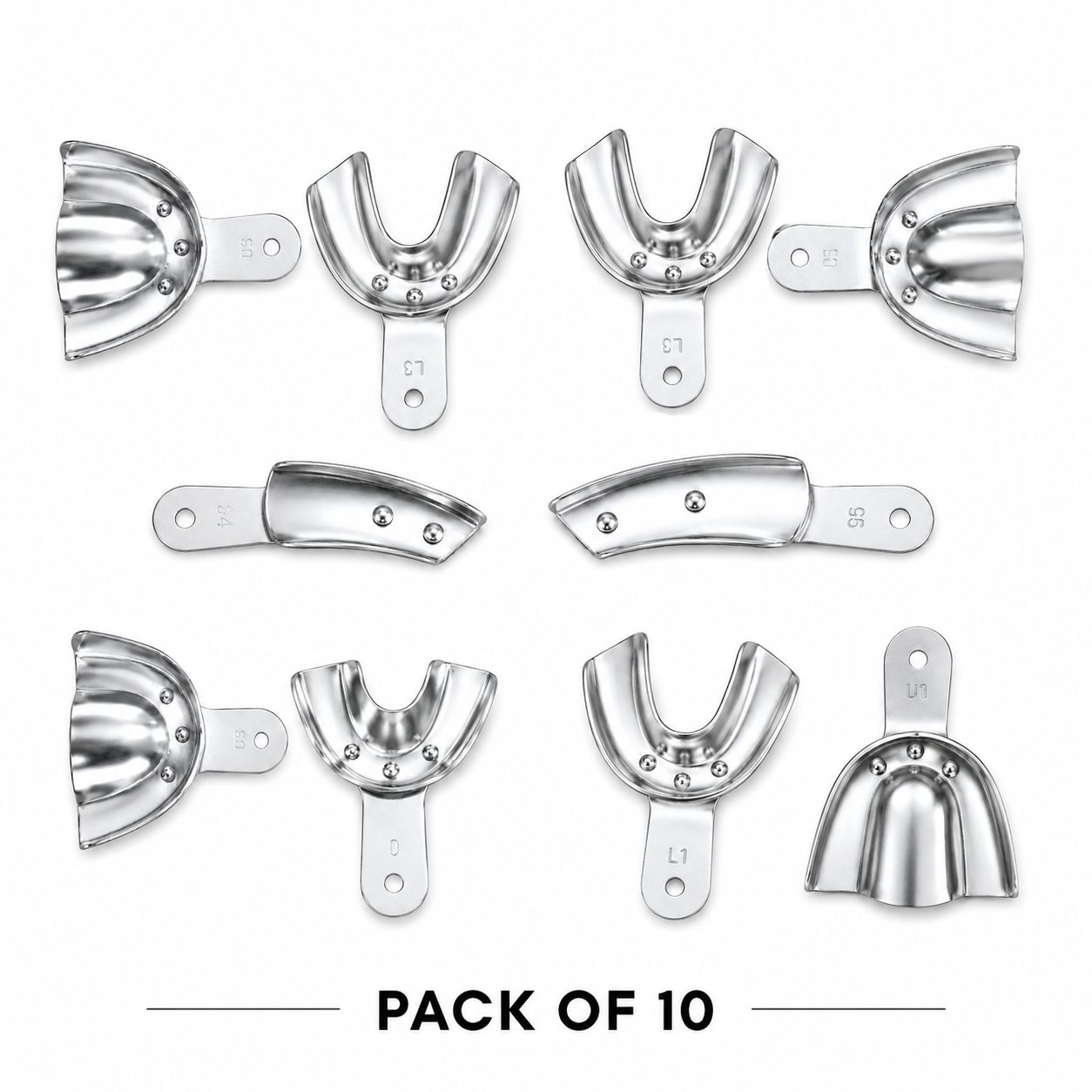 Jinguang Dentulous Non-Perforated Aluminium Impression Trays (Pack of 10)