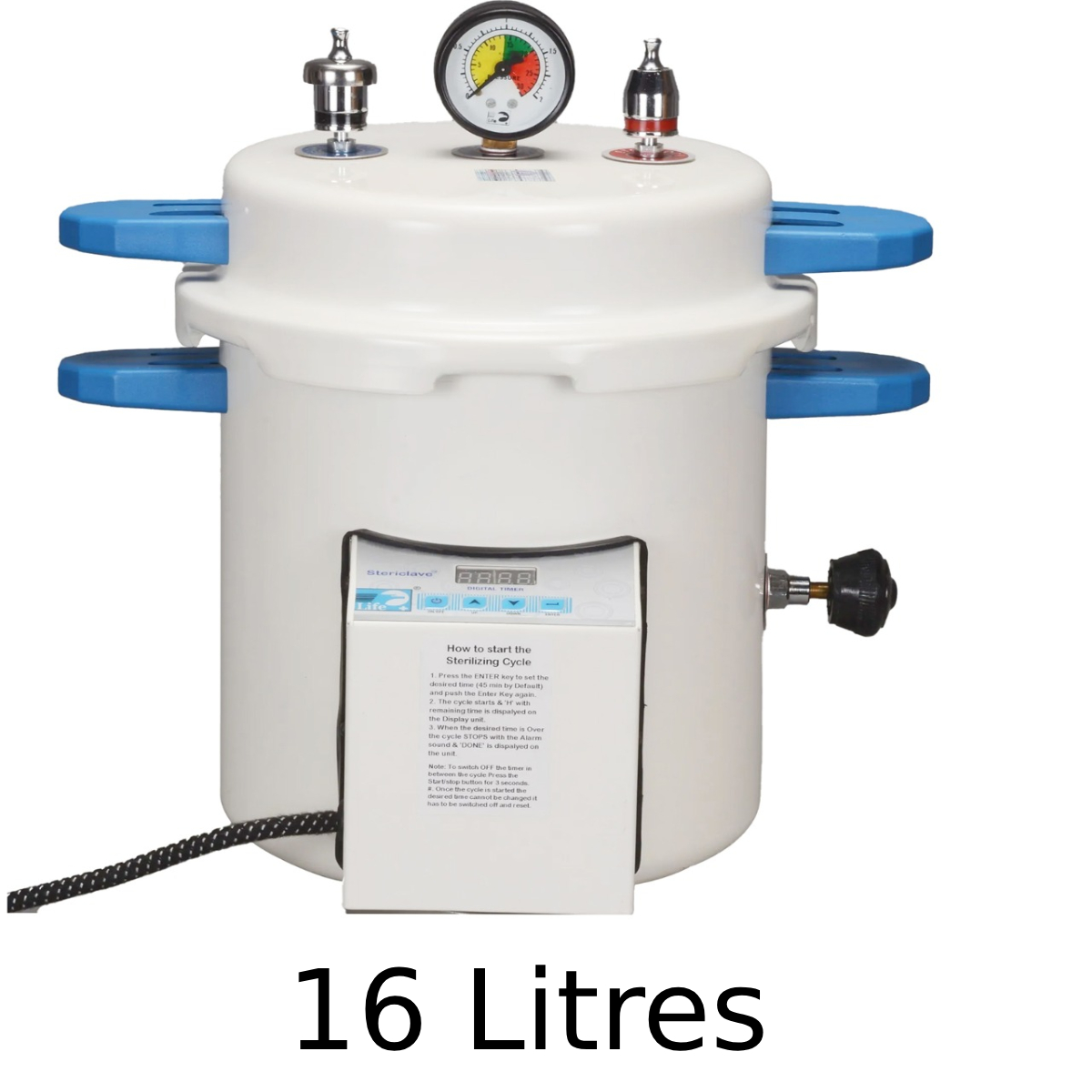 Life Stericlave With Digital Display Timer  - 16 Litres With Drum (9 x 9 inches) [ST1012EDT]