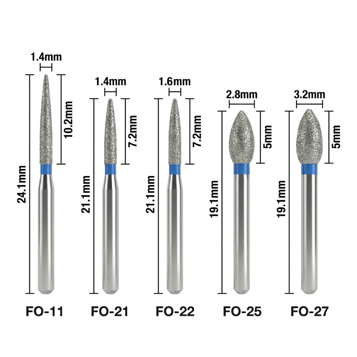 Mani Diamond Burs - Flame Ogival End / Fo Series