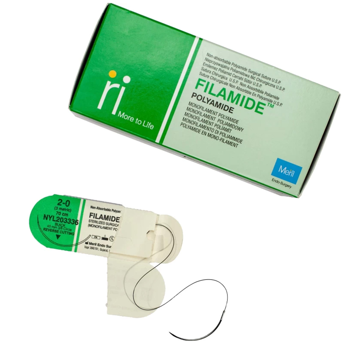 Meril Filamide #2-0 Polyamide Suture (NYL20 3336) - Pack of 12