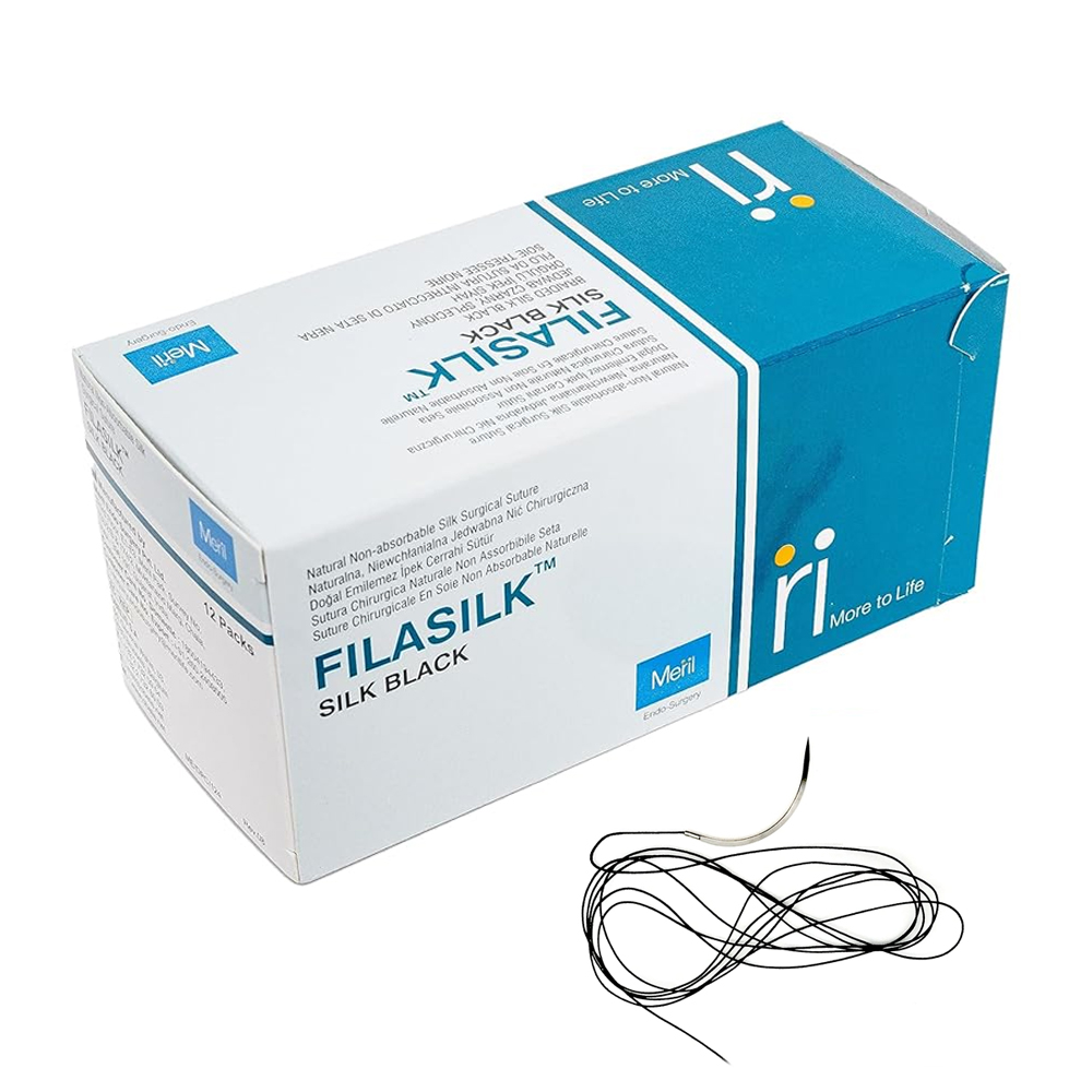 Meril Filasilk #5-0 Black Braided Silk Suture (SLK50 5080) - Pack of 12