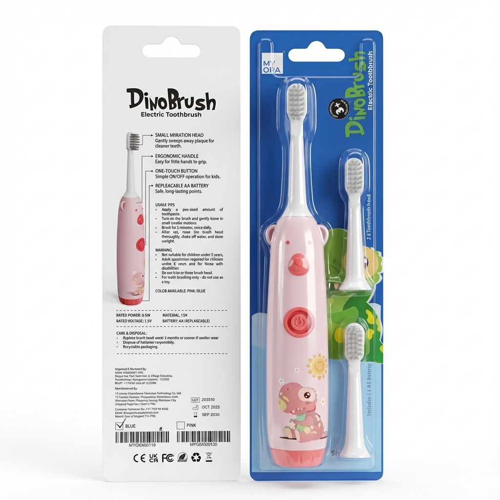 MyOra Dinobrush Battery Operated Electric Toothbrush For Kids - Pink