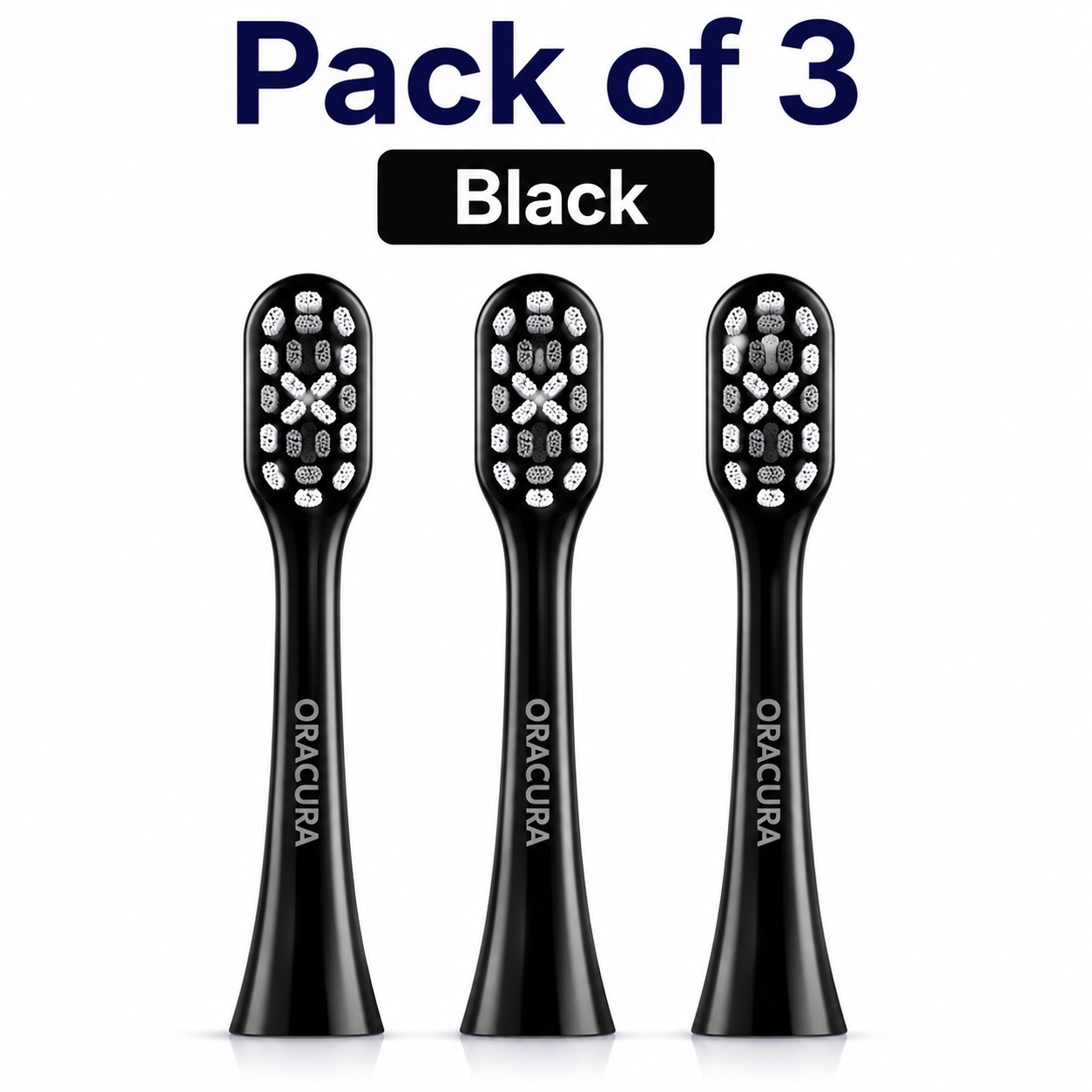 Oracura SB300 Sonic Smart Electric Rechargeable Toothbrush Head Refill - Black (Pack of 3)