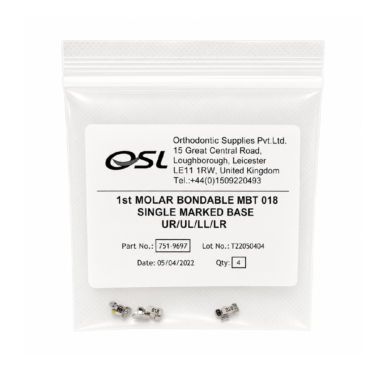 OSL 1st Molar Bondable Buccal Tube MBT 0.018 - U2/L2 (Pack Of 4)