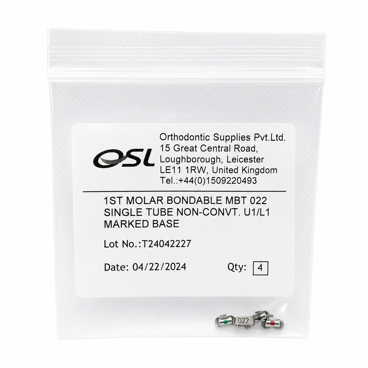 OSL 1st Molar Bondable Buccal Tube MBT 0.022 - U1/L1 (Pack Of 4)