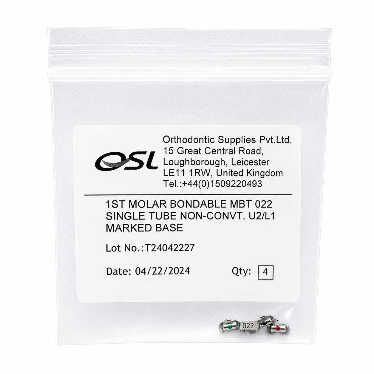 OSL 1st Molar Bondable Buccal Tube MBT 0.022 - U2/L1 (Pack Of 4)