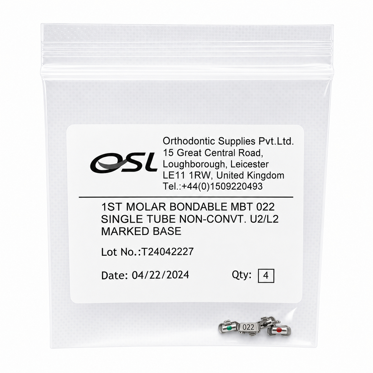 OSL 1st Molar Bondable Buccal Tube MBT 0.022 - U2/L2 (Pack Of 4)