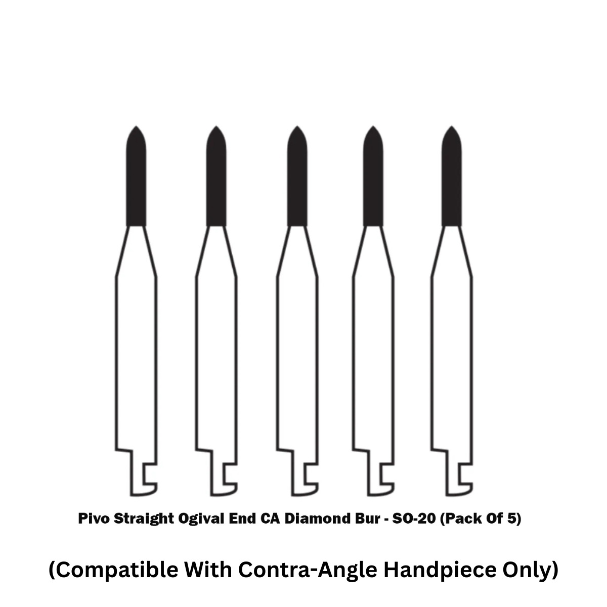 Pivo Straight Ogival End Contra-angle Diamond Burs CA - SO (Pack Of 5)