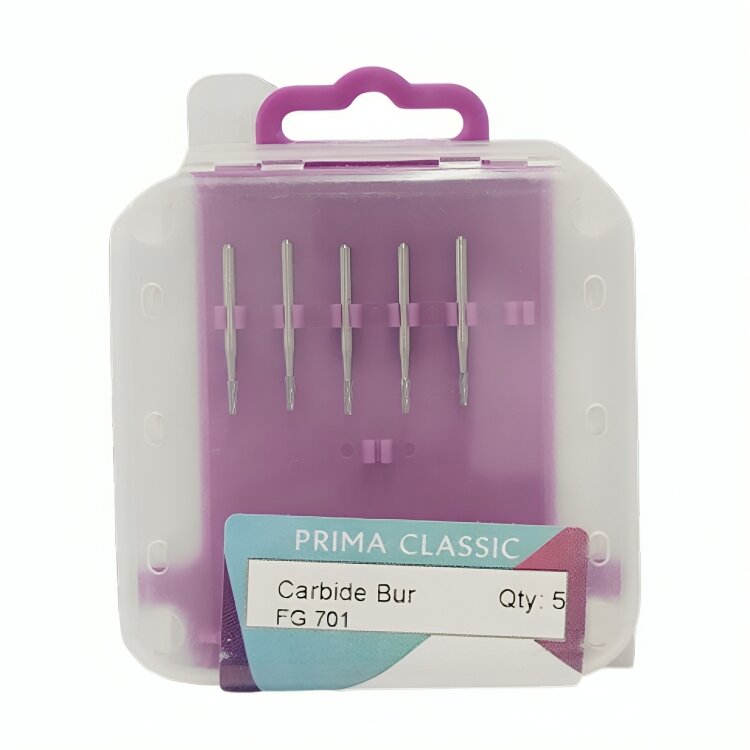 Prima Dental Carbide FG Airotor Burs Taper Fissure 701 (Pack of 5 Burs)