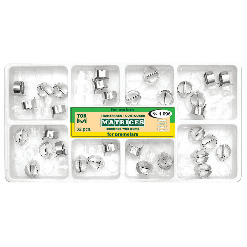 Tor Vm Transparent Contoured Matrices Combined With Clamp For Molars And Premolars (32pcs) No. 1.096