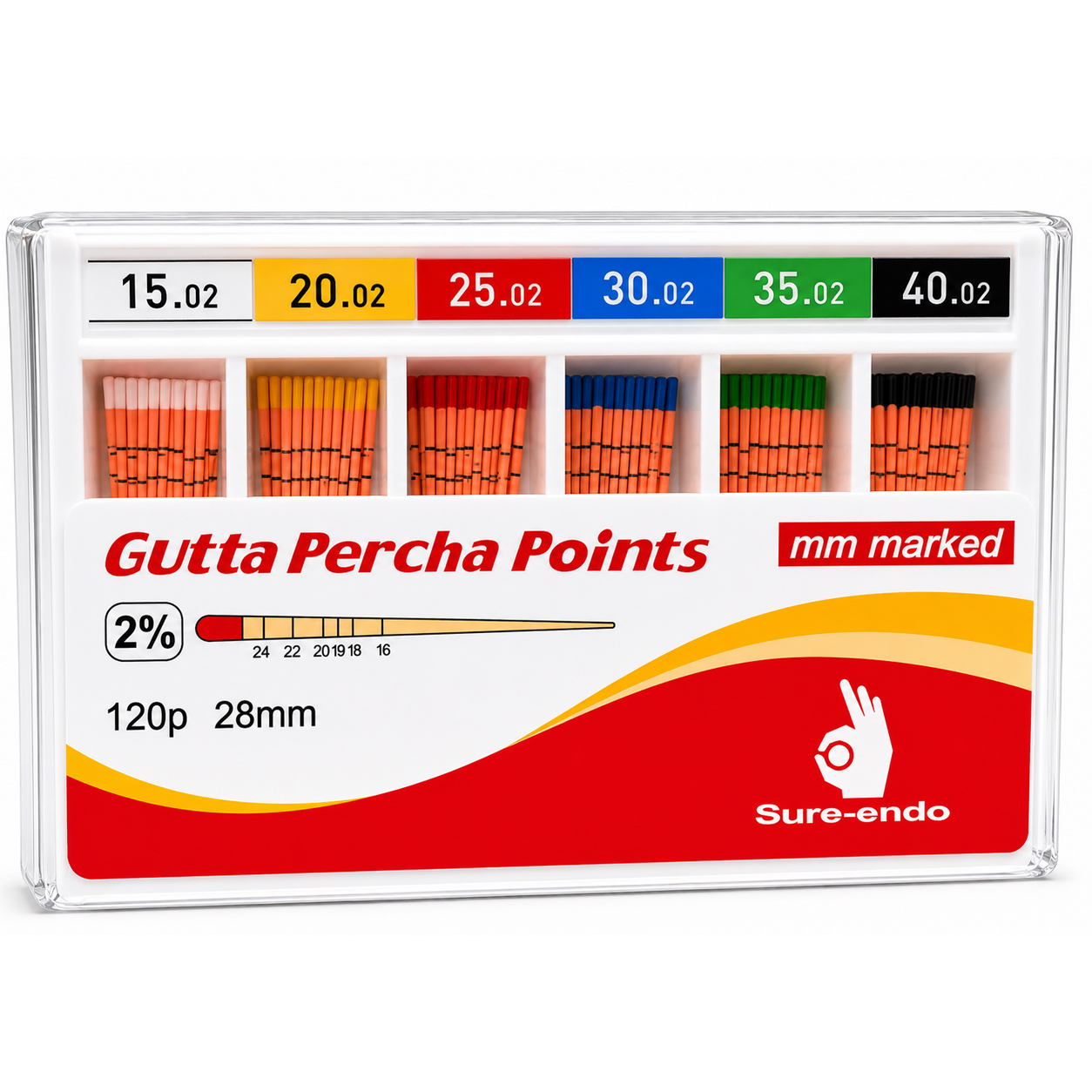 Sure Endo Gutta Percha Length Marked - 2% #15-40 (Pack of 120)