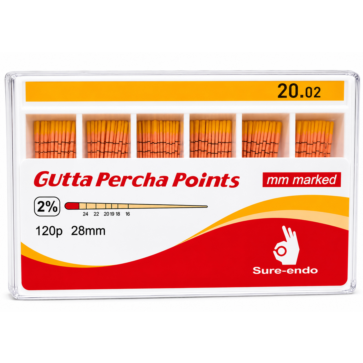 Sure Endo Gutta Percha Length Marked - 2% #20 (Pack of 120)
