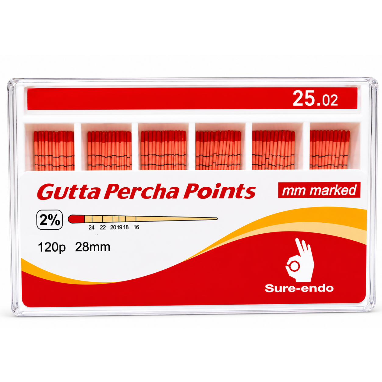 Sure Endo Gutta Percha Length Marked - 2% #25 (Pack of 120)