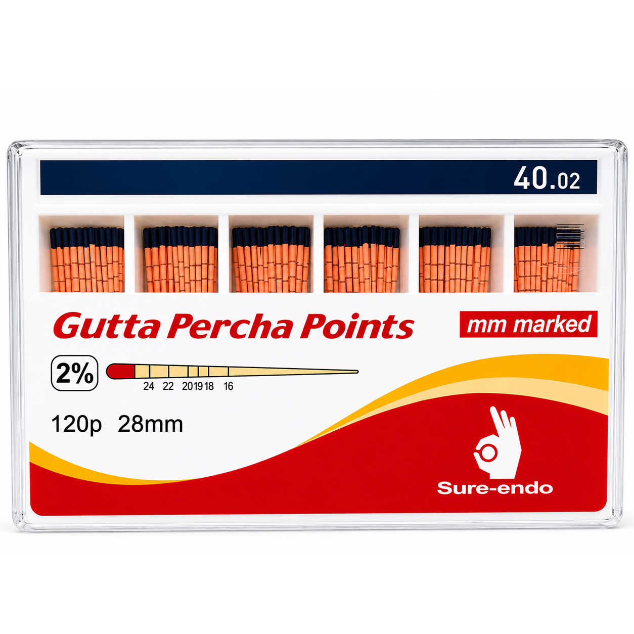Sure Endo Gutta Percha Length Marked - 2% #40 (Pack of 120)