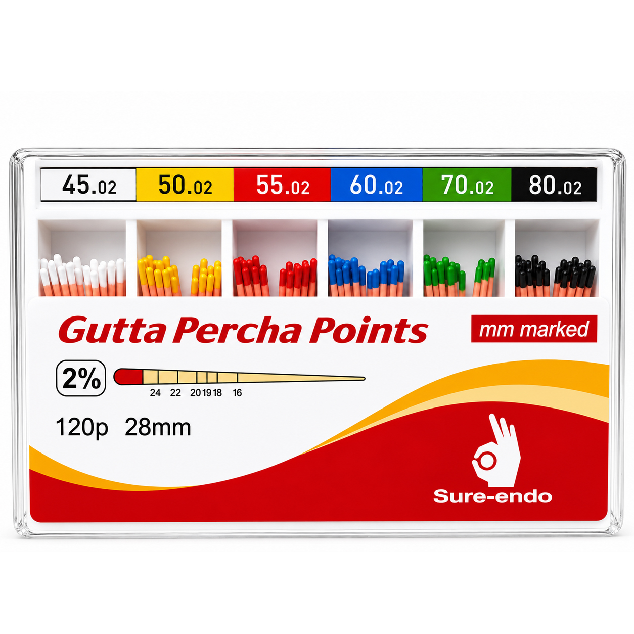 Sure Endo Gutta Percha Length Marked - 2% #45-80 (Pack of 120)